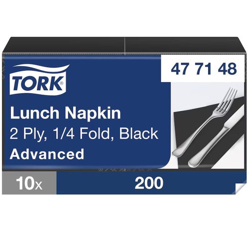 Tork papírszalvéta 2 rétegű 33x33 cm 1/4 hajtású 200 lap/csomag - fekete