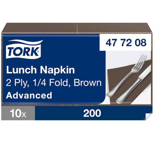 Tork papírszalvéta 2 rétegű 33x33 cm 1/4 hajtású 200 lap/csomag - barna