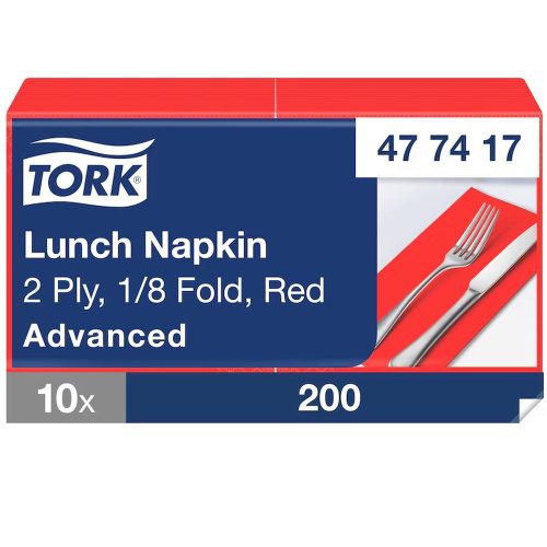 Tork papírszalvéta 2 réteg 33x33 cm 1/8 hajtású 200 lap/csomag - piros