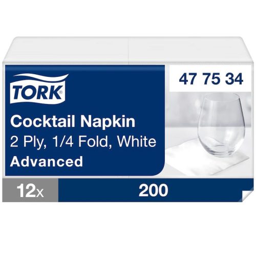Tork Koktélszalvéta 2 rétegű 24x24 cm fehér, 200 db/csomag