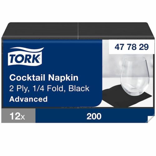 Tork Koktélszalvéta 2 rétegű 24x24 cm fekete, 200 db/csomag