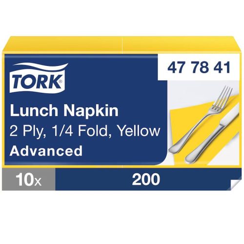 Tork papírszalvéta 2 réteg 33x33 cm 1/4 hajtású 200 lap/csomag - sárga