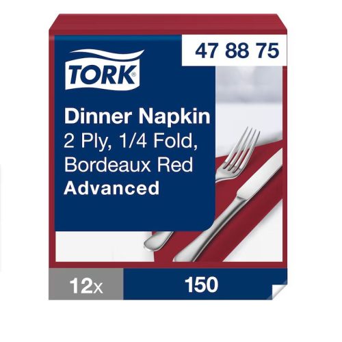 Tork papírszalvéta 40x40 cm 1/4 hajtású 2 réteg 150 lap/csomag - bordó