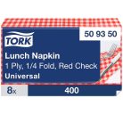 Tork papírszalvéta 1 réteg 33x33 cm 1/4 hajtású 400 lap piros kockás