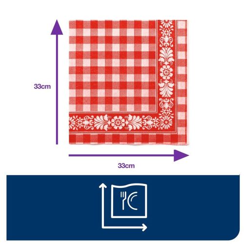 Tork piros kockás éttermi szalvéta 33x33 cm 1/4 hajtás 400 lapos kiszerelés vendéglátóknak