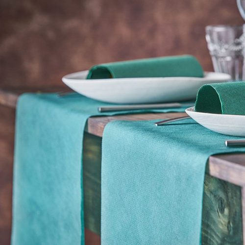 Enyhén víztaszító nemszőtt textil asztali futó 40 cm x 48 m - türkiz