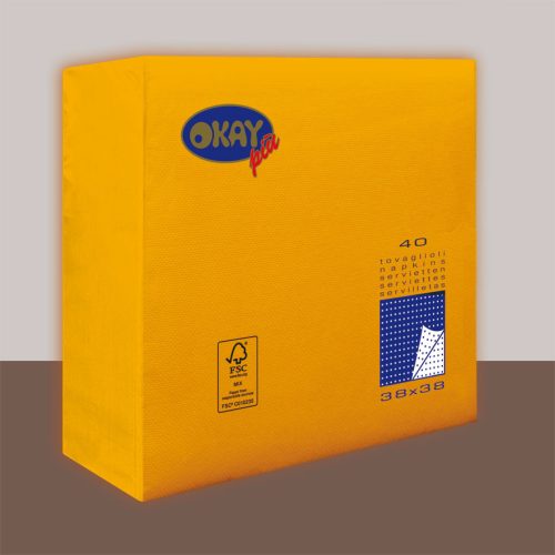 Okay Punta Punta szalvéta 38x38 cm 40 lap/csomag - napsárga